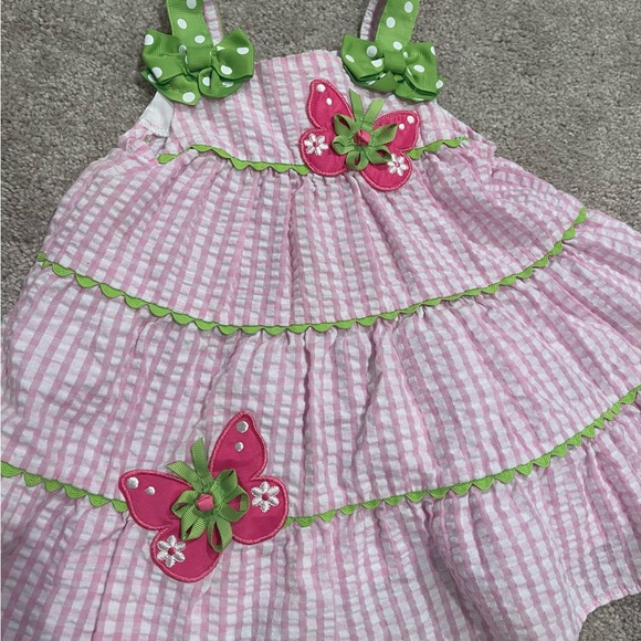 Pink and Green Gingham Baby Dress with Bloomers - Picture 2 of 5
